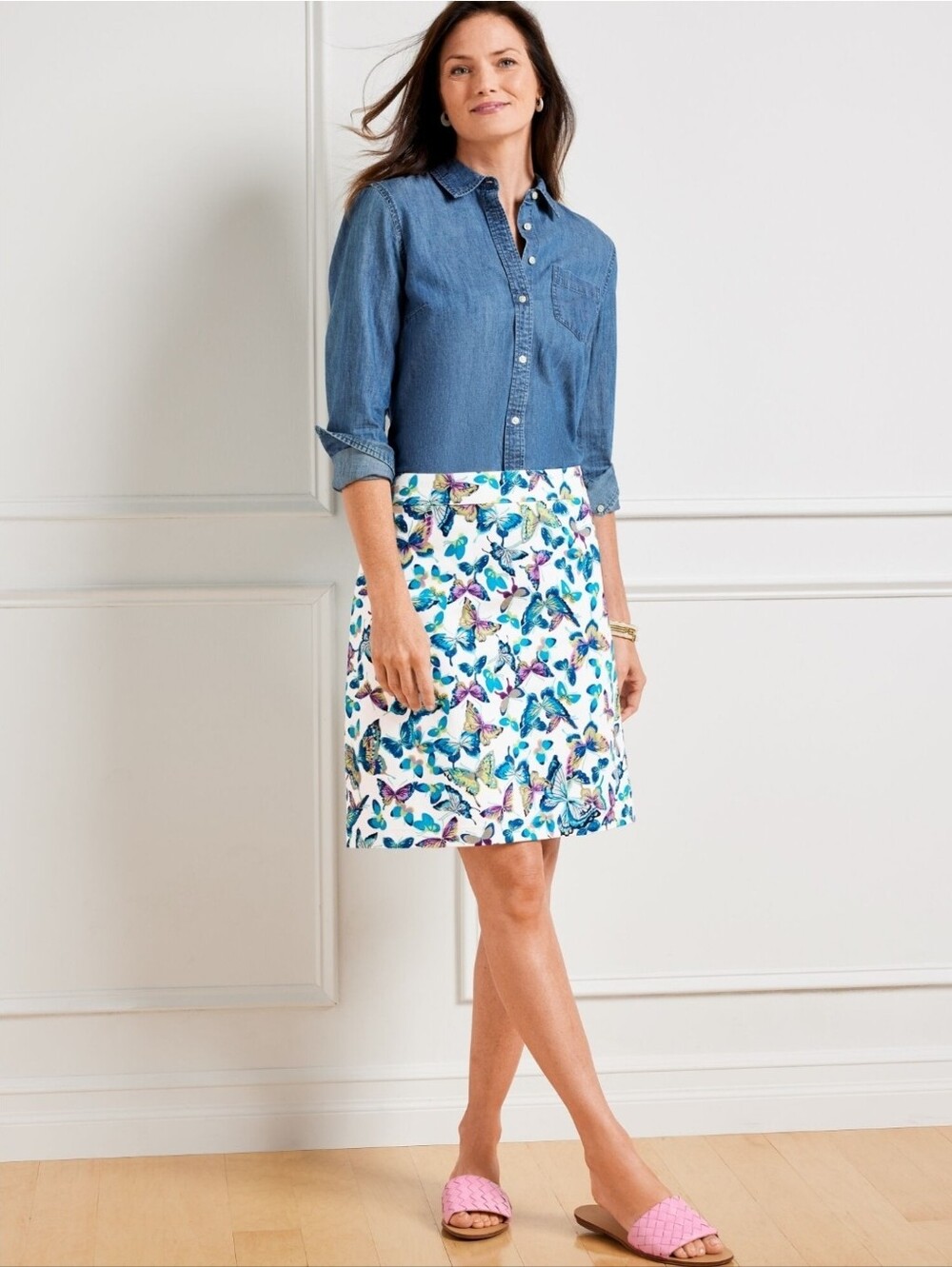 Talbots Canvas A-Line Skirt in Exquisite Butterflies Women's Size 12 Petite